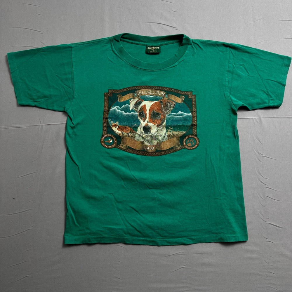Vintage American Eagle Outfitters Jack Russell Terrier Green Men's T-Shirt L